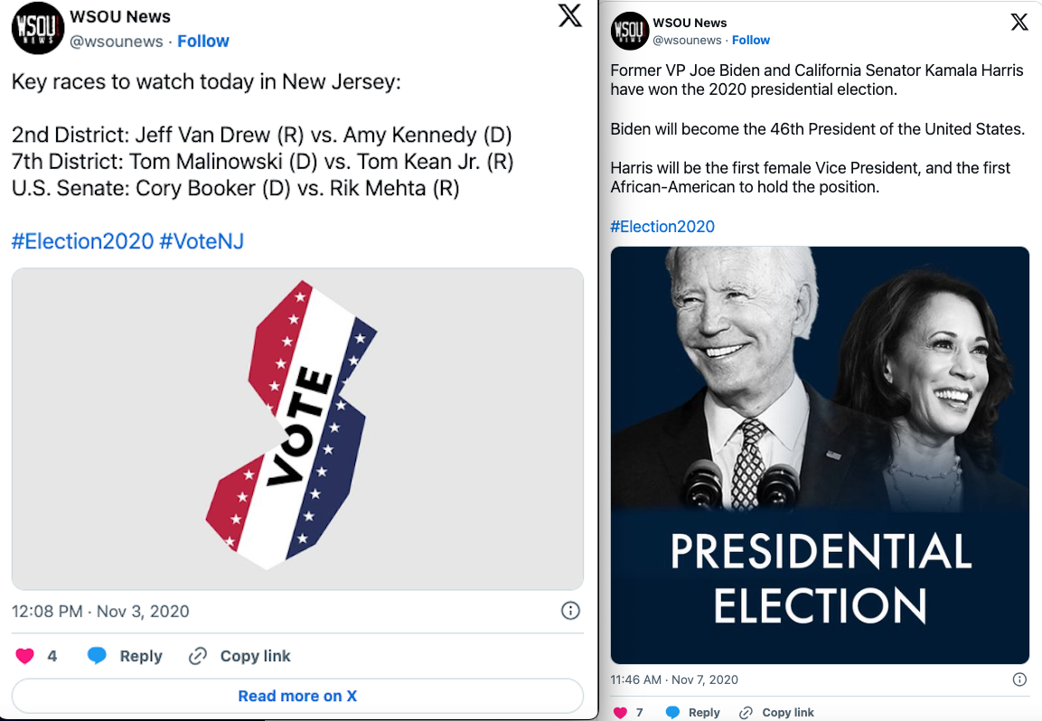 WSOU News 2020 election coverage tweets